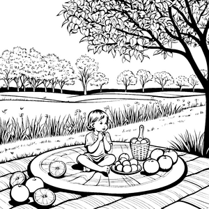 Mandarinen ernten: Ein Tag im Obstgarten für Kinder zum Ausmalen