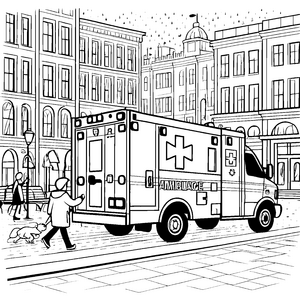 Rettungswagen vor der Stadt: Ein großes Ausmalspiel für Kinder