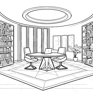 Malen wir den futuristischen Tisch im modernen Wohnzimmer.