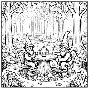 Die Gnome am Waldtisch: Ein Ausmalspaß für Kinder