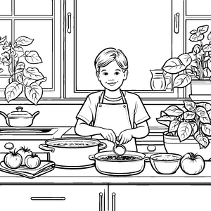 Der kleine Koch und das frische Spinat-Dinner zum Ausmalen