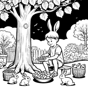 Okra sammeln: Ein Kind im Garten mit Körben voller Okra