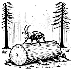 Borkenkäfer auf dem Baumstamm im Wald malen