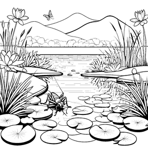 Grillen am Teich: Schmetterlinge, Seerosen und Naturzauber zum Ausmalen