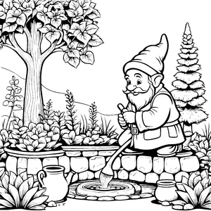 Der Gnome am Brunnen im Garten zu malen