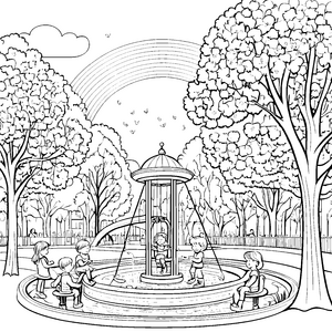 Regenbogen über dem Park: Ein Ausmalspaß mit Karussell