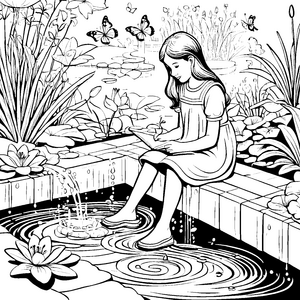 Mädchen am Springbrunnen: Ein malerisches Gartennachmalbild