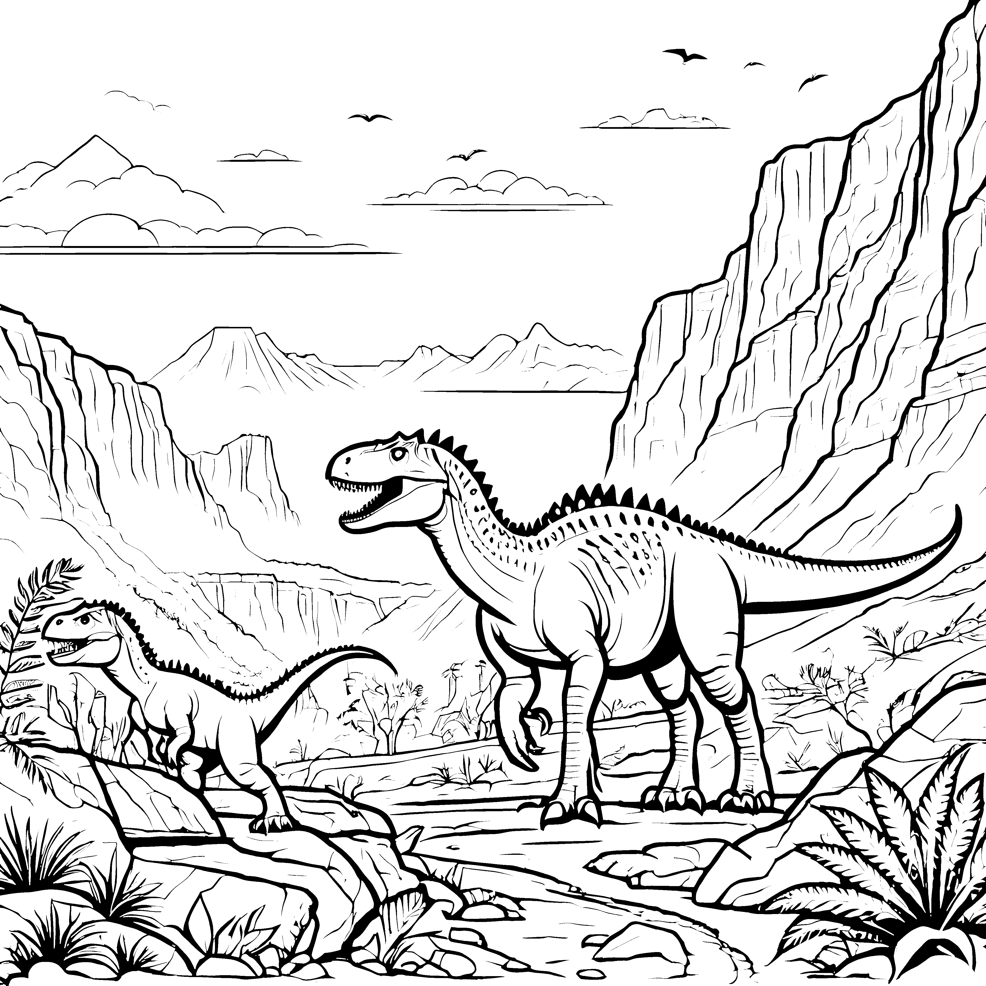 Carnotaurus im Dschungel: Ein Dinosaurier-Ausmalbild Abenteuer