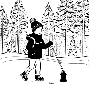 Winterspaß: Ein Kind beim Schlittschuhlaufen im Wald