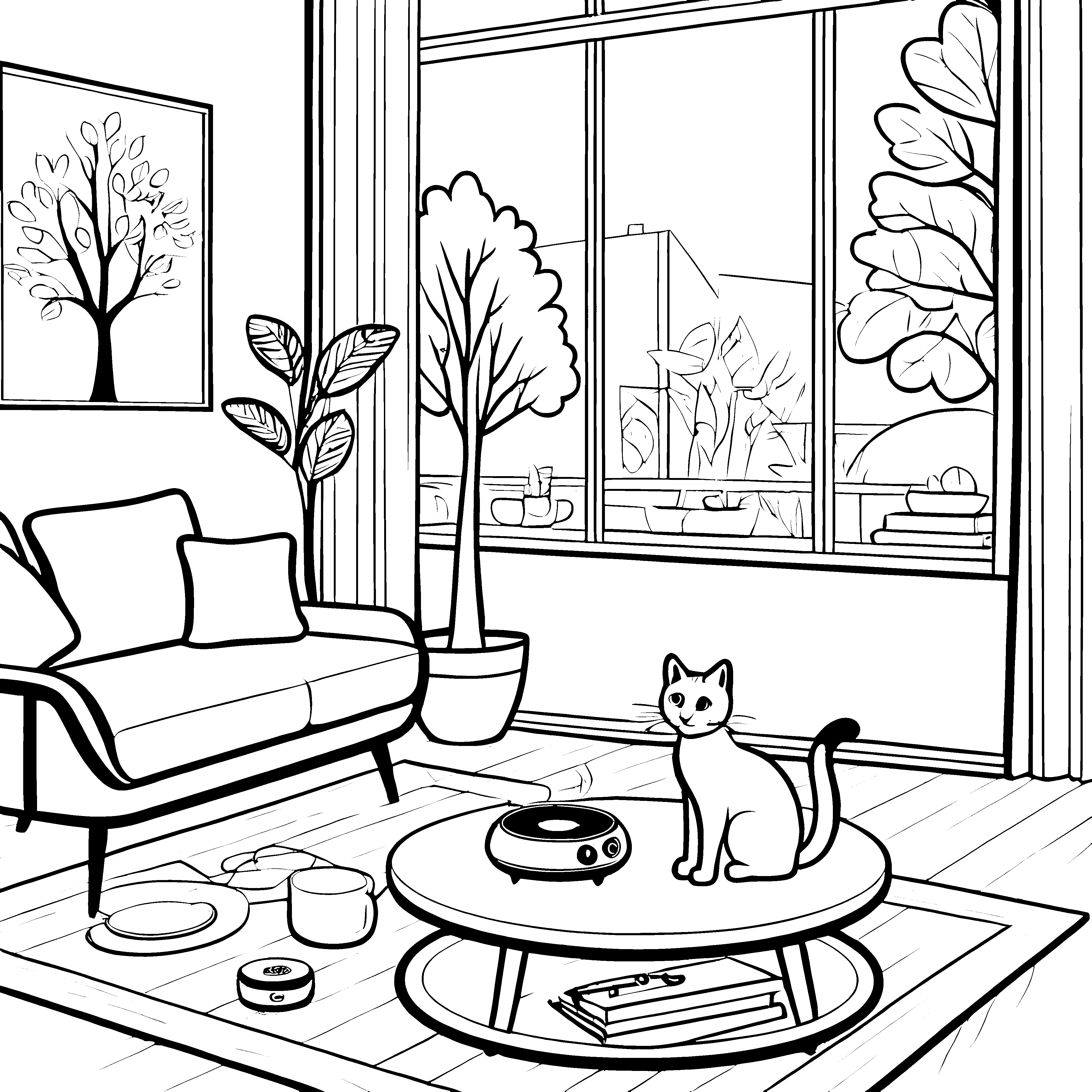 Katze und Lautsprecher im Wohnzimmer malen
