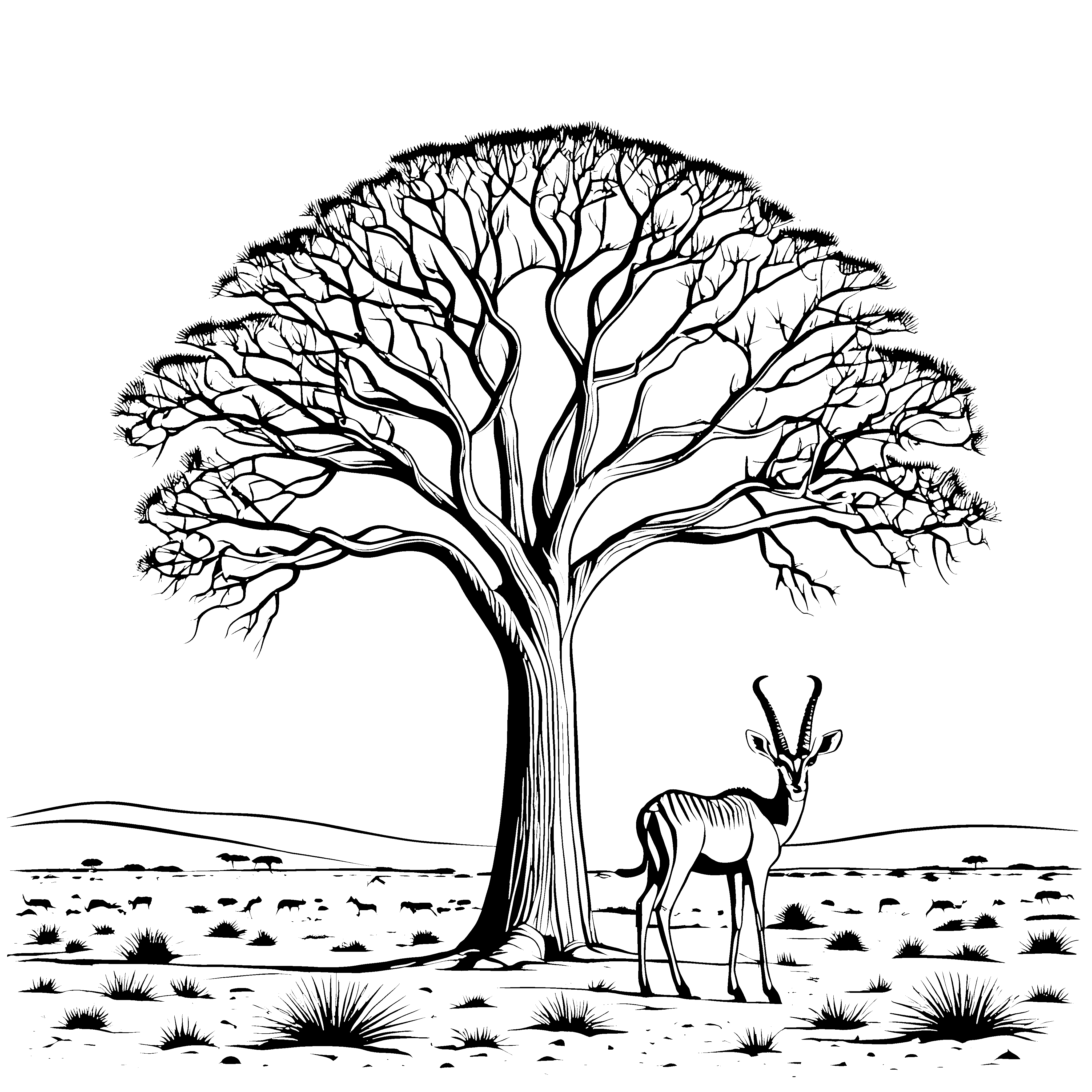 Gazelle am Baum: Ein Ausmalspaß für Kinder