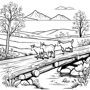 Ziegen und Zicklein auf dem ländlichen Holzsteg malen