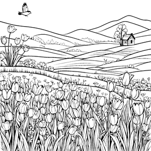 Frühlingszauber: Vögel über blühenden Tulpenfeldern malen