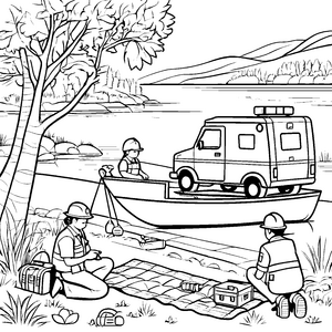 Rettungsdienst im Boot: Ein spannendes Ausmalbild für Kinder