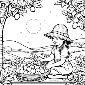 Der große Mandarinen-Erntezauber im Garten zum Ausmalen
