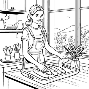 Baguette backen: Ein lustiges Ausmalbild für Kinder