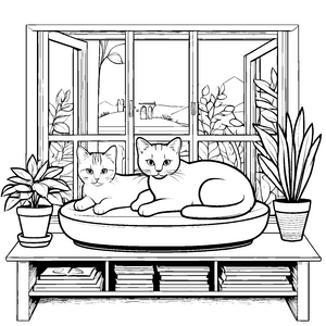Katzenbetten bei Blumen: Ein süßes Ausmalspiel für Kinder