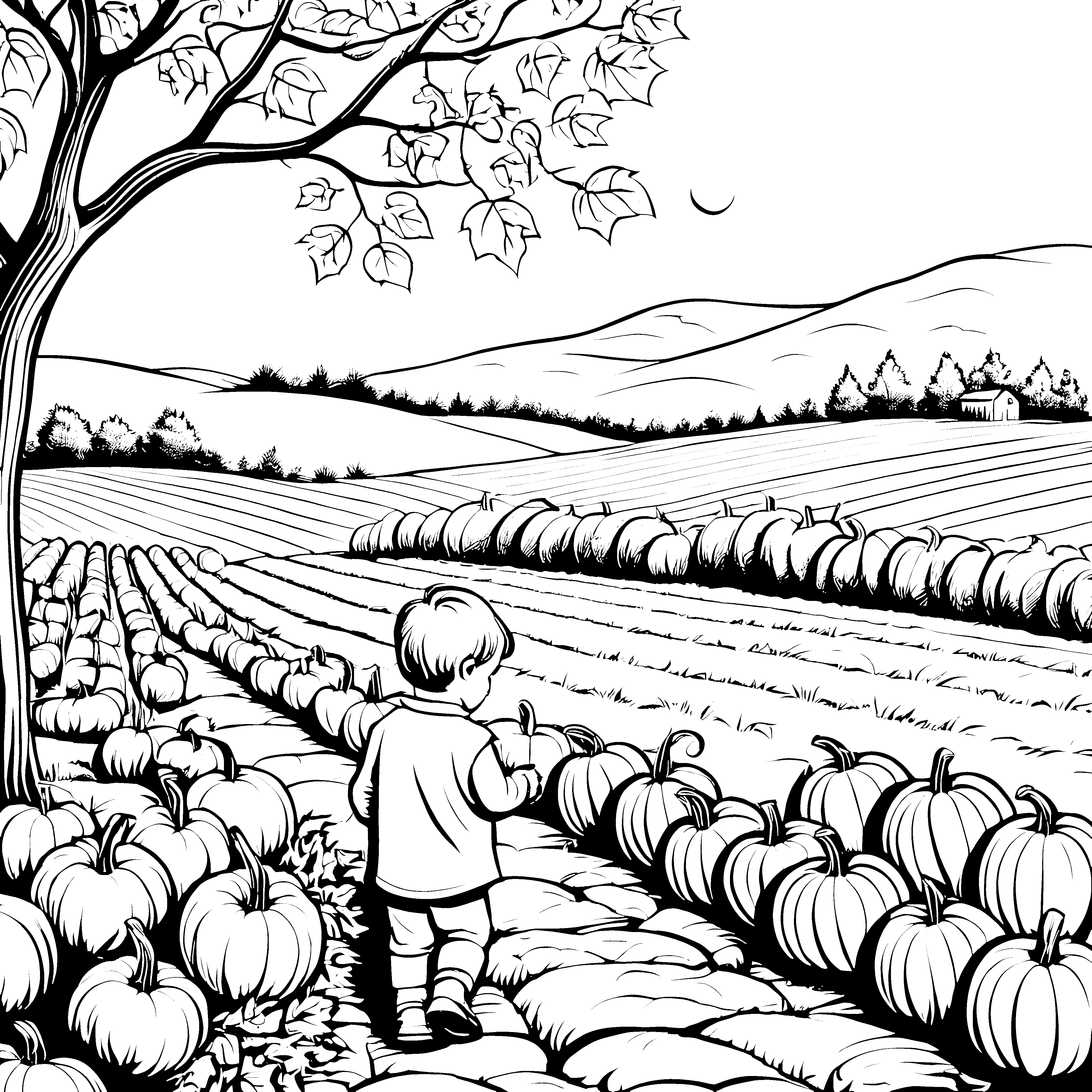 Kürbisernte auf dem Feld: Ein Ausmalspaß für Kinder