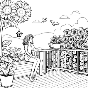 Sonnenblumen auf dem Balkon: Ein Blumenkübel Ausmalspiel für Kinder