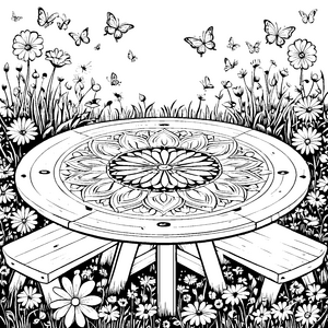 Mandala Blumen Schmetterlinge Ausmalbild für Kinder