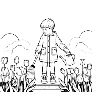 Malen mit dem kleinen Gärtner bei den Tulpenblütenknospen