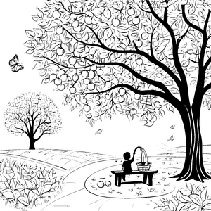 Orangenbaum im Garten: Ein süßes Ausmalspiel für Kinder