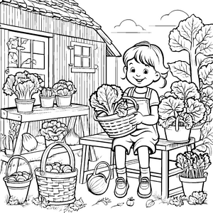 Erntezeit im Garten mit frischem Wirsing Ausmalbild fuer kleine Entdecker