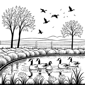 Gänse im Teich: Ein gemütlicher Tag auf dem Hof