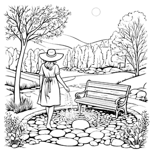 Spielspaß am Springbrunnen im idyllischen Park ausmalen