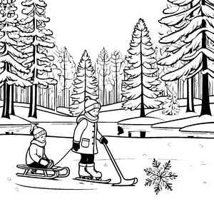 Winterspaß: Kinder beim Schlittschuhlaufen im verschneiten Wald