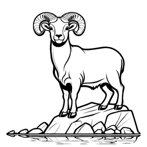 Der Hörner-Hammel auf dem Felsen zum Ausmalen für Kinder