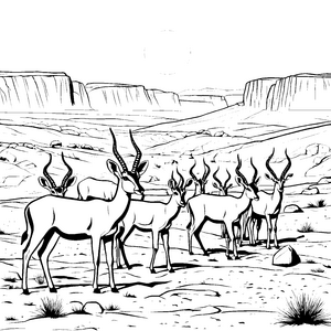 Malspaß mit Gazellen in der Savannenlandschaft zum Ausmalen