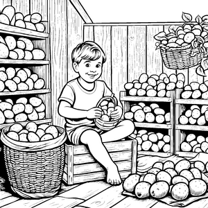 Der kleine Junge im Kartoffellager Ausmalbild fuer kleine Entdecker