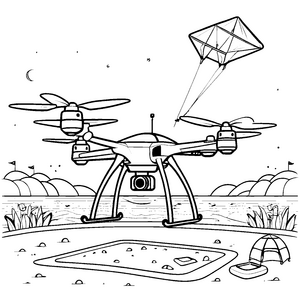 Drohne, Fallschirm und Wasserabenteuer zum Ausmalen