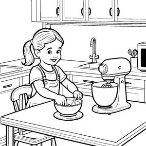 Die kleine Köchin und ihr Küchenstandmixer zum Ausmalen