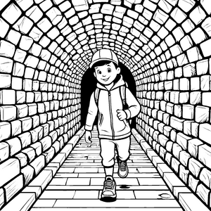 Der Junge im gemauerten Tunnel zum Ausmalen
