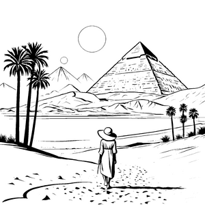 Abenteuer in der Wüste mit der großen Pyramide Ausmalbild fuer kleine Entdecker