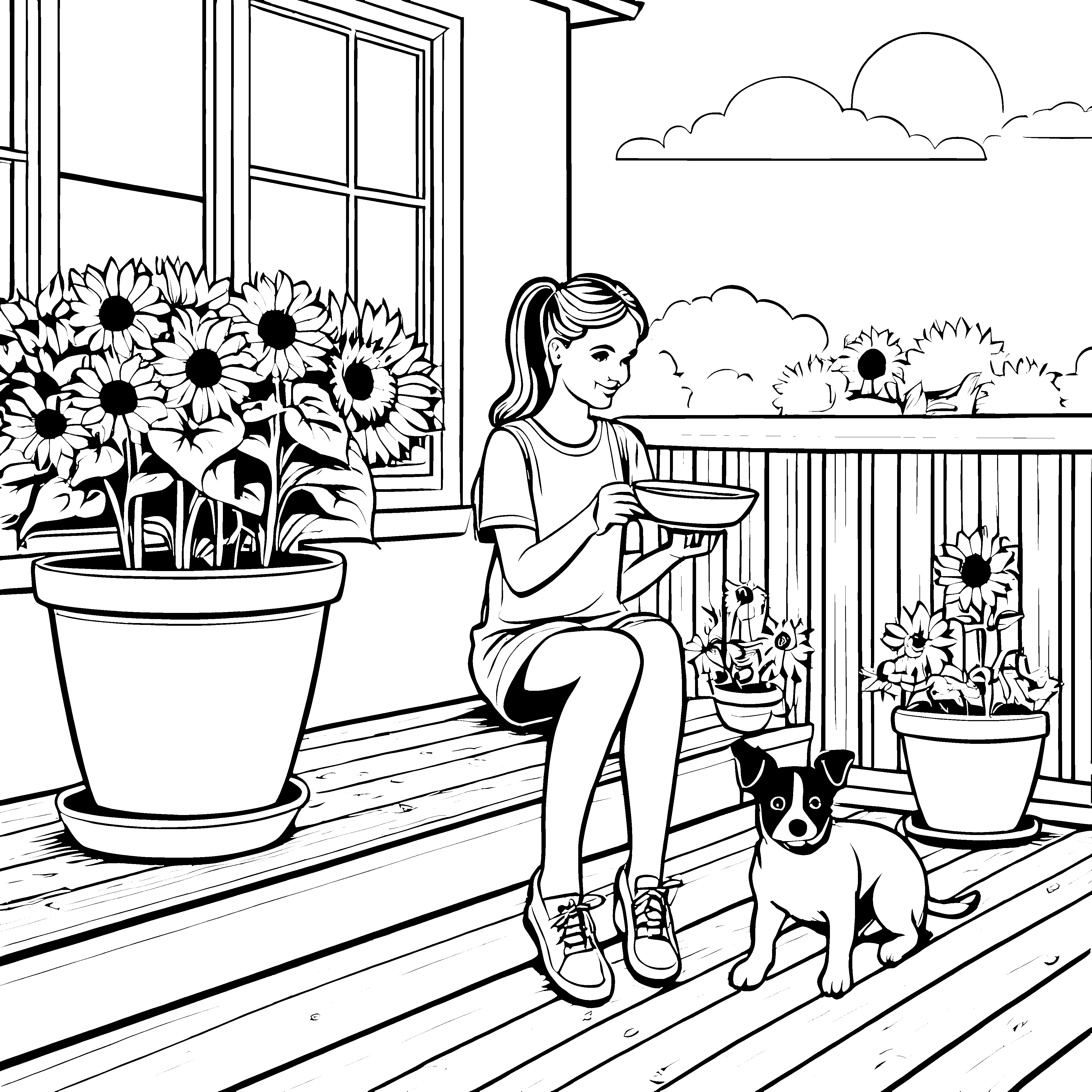 Sonnenblumen in Blumenkübeln malen für Kinder