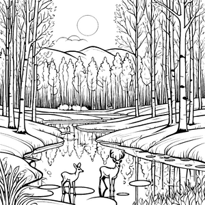 Hirsche im Waldtal: Ein Ausmalspaß für Kinder