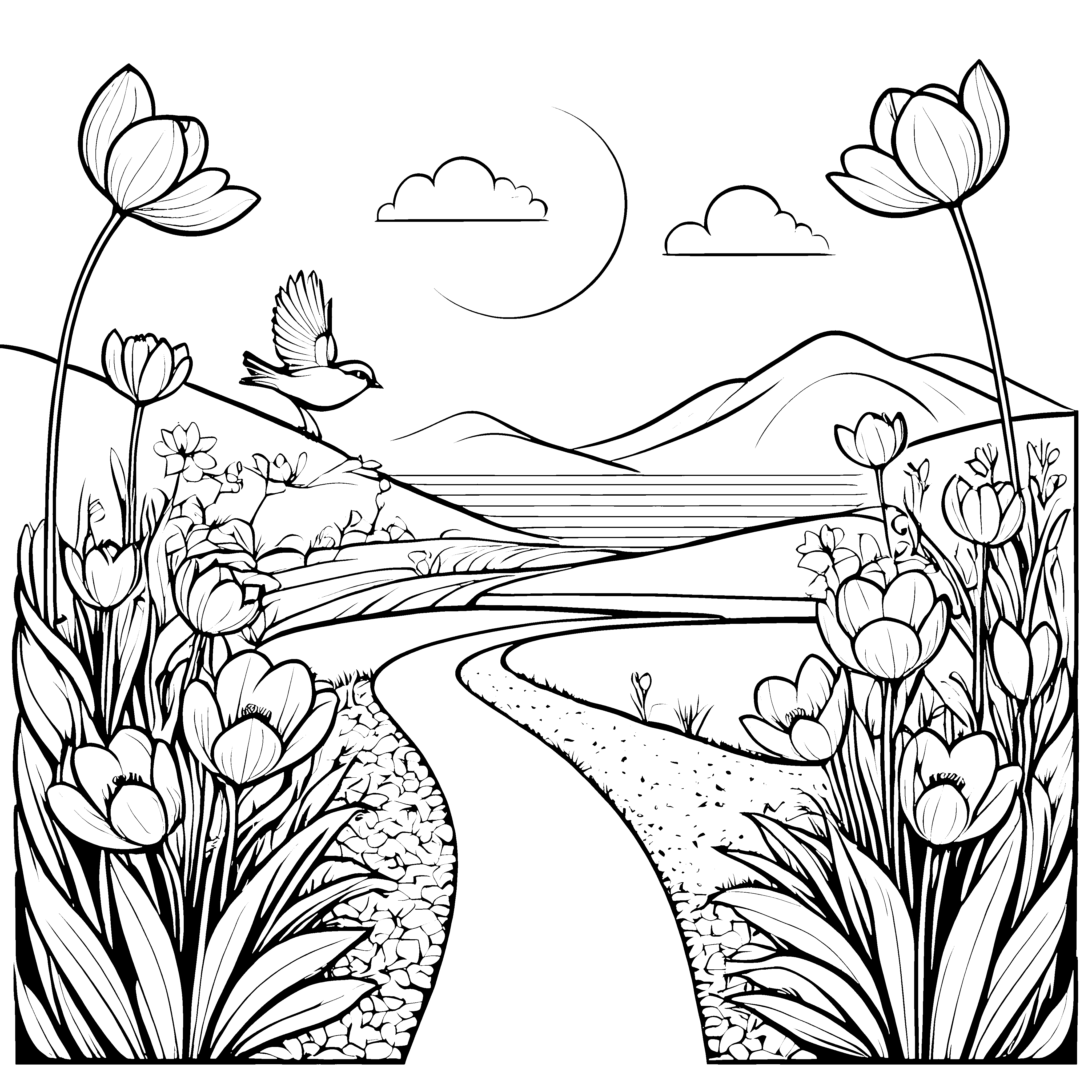 Vögel zwischen Tulpen: Ein malerischer Weg durch die Blütenwiese