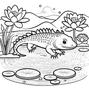 Axolotl im Lotussee: Ein Ausmalspaß für Kinder