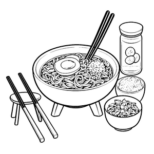 Leckeres Ramen mit Spiegelei Ausmalbild für neugierige Essensfreunde