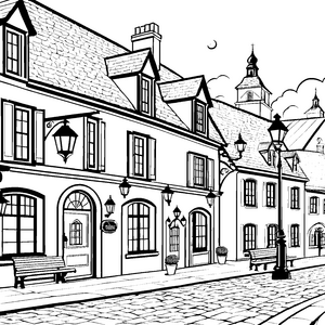 Historische Taverne mit Laterne: Malbild für fröhliche Abenteurer