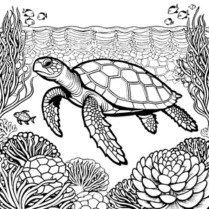 Prachtvolle Schildkröte am Korallenriff Malvorlage für mutige Meeresbewunderer