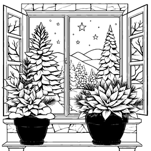 Prächtige Weihnachtssterne auf der Fensterbank Bastelmotiv für junge Winterfreunde