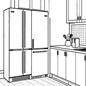 Moderner Kühlschrank in der Küche Bastelmotiv für fröhliche Küchenhelfer