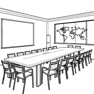 Moderner Konferenztisch mit Weltkarte Bastelmotiv für malfreudige Büroplaner
