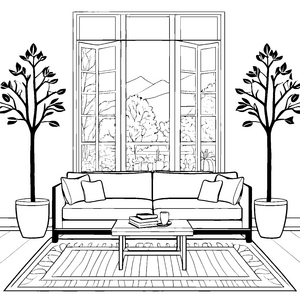 Gemütliches Dreisitzer-Sofa mit Couchtisch Ausmalbild für junge Wohnzimmerfreunde