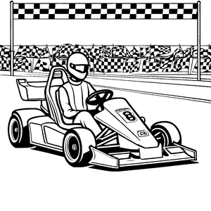 Rasantes Go-Kart mit Zielflagge Ausmalvorlage für Rennfans