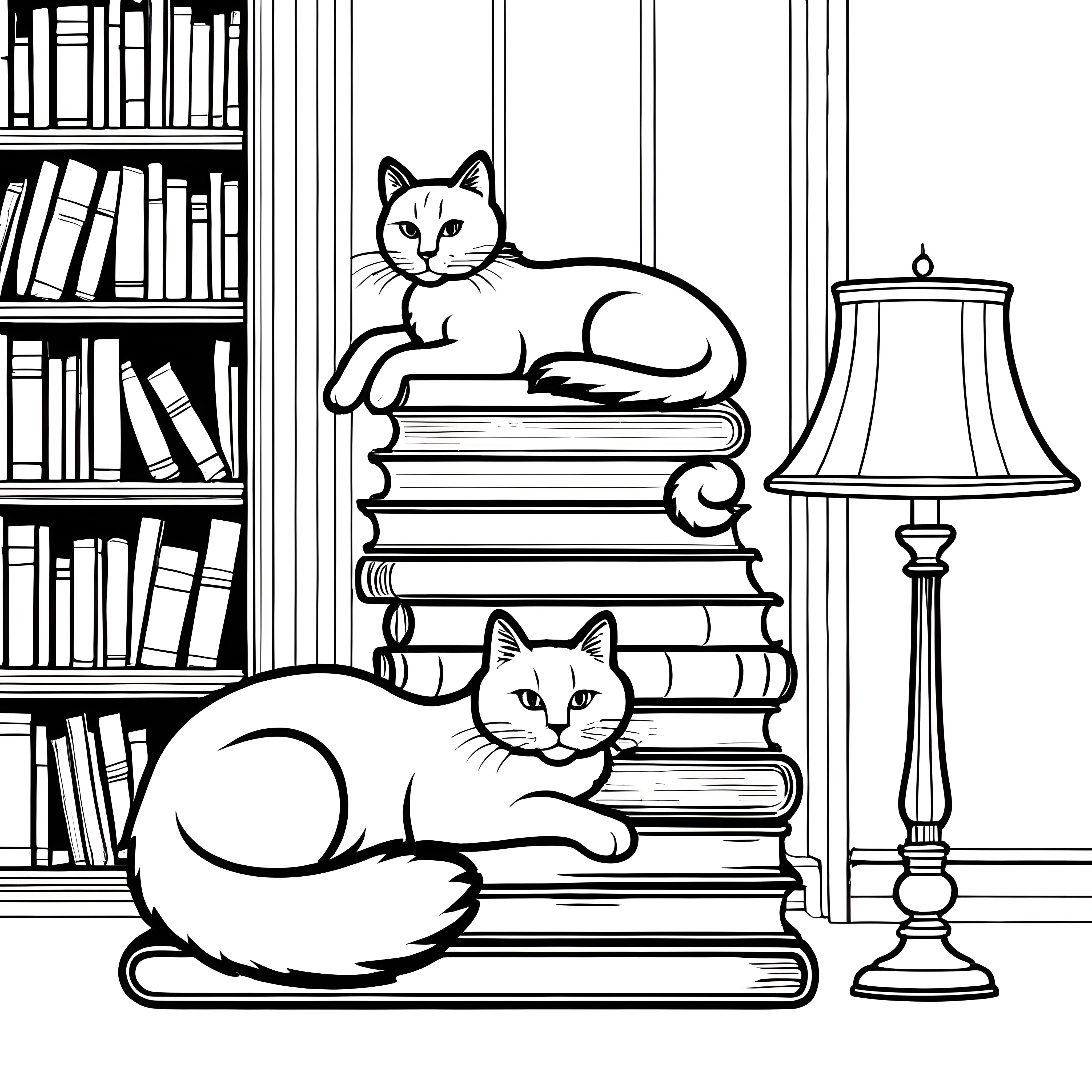 Träumerische schlafende Katzen auf Büchern Bastelvorlage für Buchwürmer